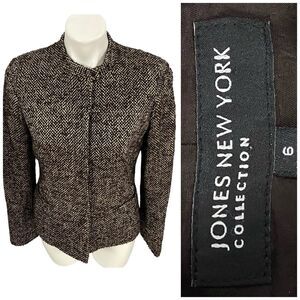 Jones New York Blazer Womens 6 Brown Tweed Jacket Professional Work Office